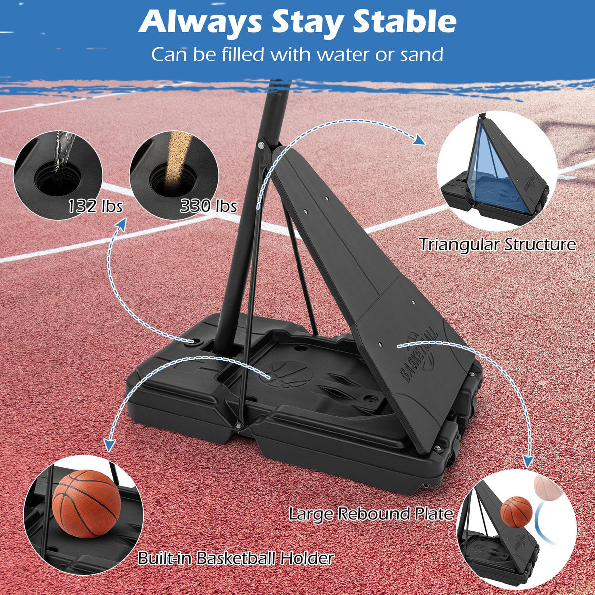 4.9-10 Feet Height Adjustable Portable Basketball Hoop Basketball Goal System