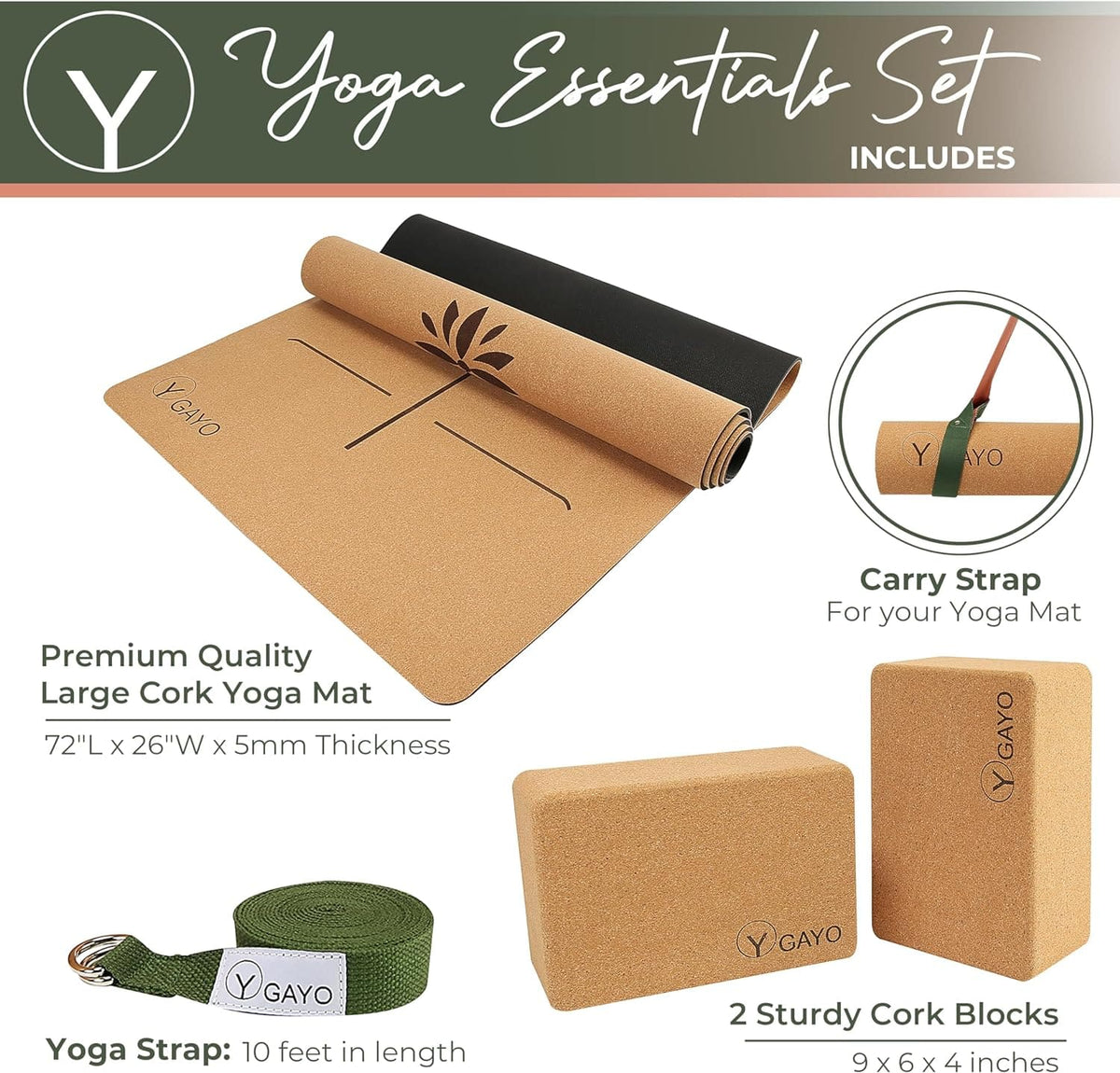 All-in-One Cork Yoga Kit – 5mm Mat, Blocks & Strap