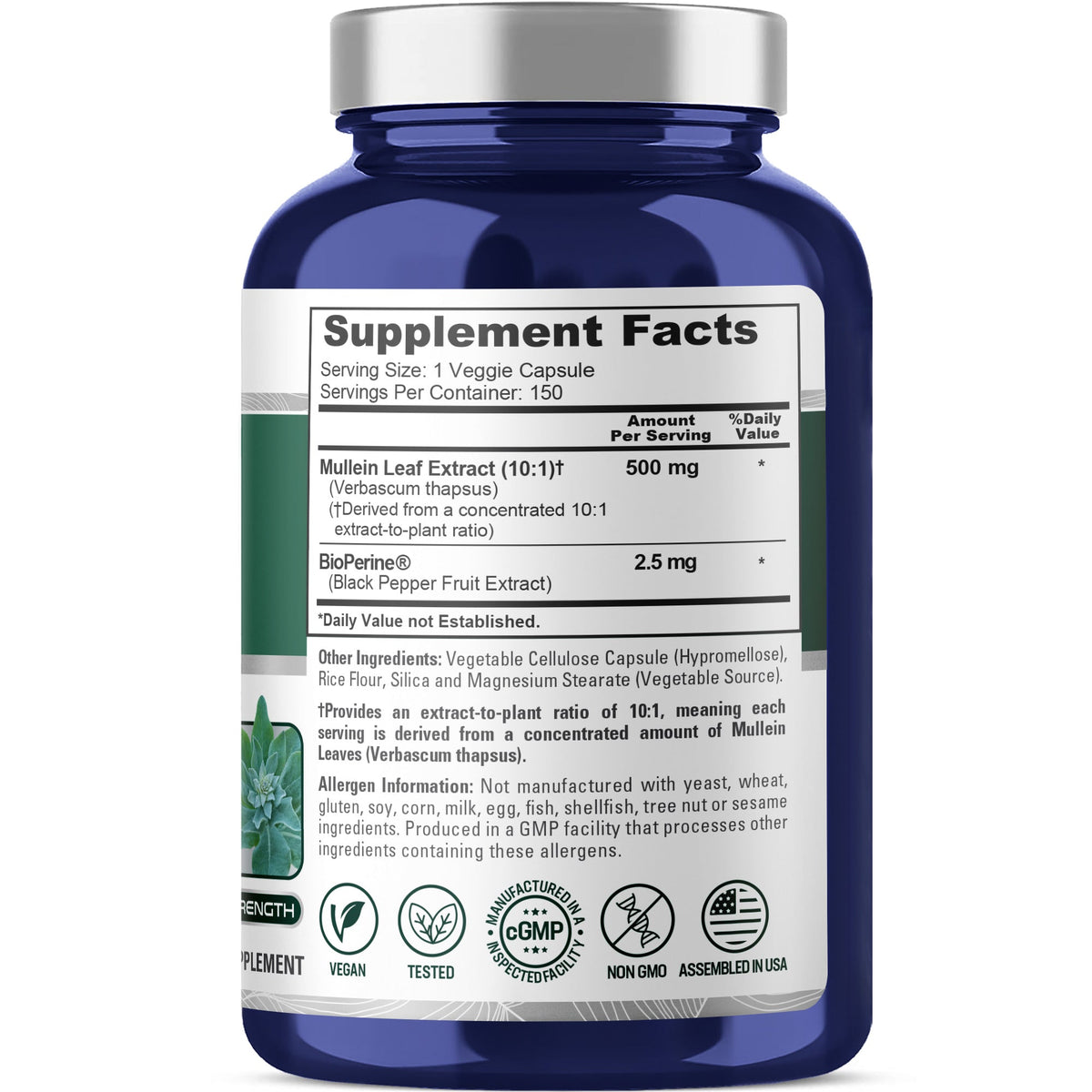 NusaPure Mullein Leaf Extract 500mg – 150 Capsules