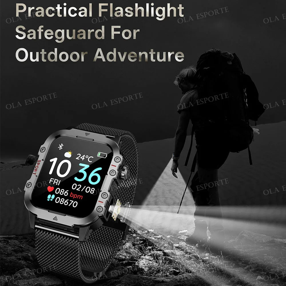 2025 New Military Smart Watch Men IP67 3ATM Waterproof Outdoor Sports Fitness Tracker Health Monitor 1.44Inch BT Call Smartwatch