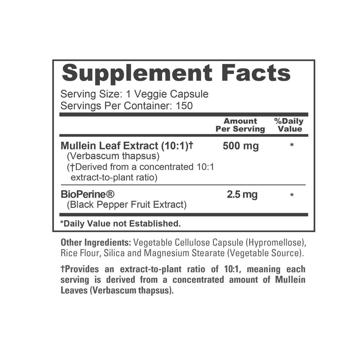 NusaPure Mullein Leaf Extract 500mg – 150 Capsules