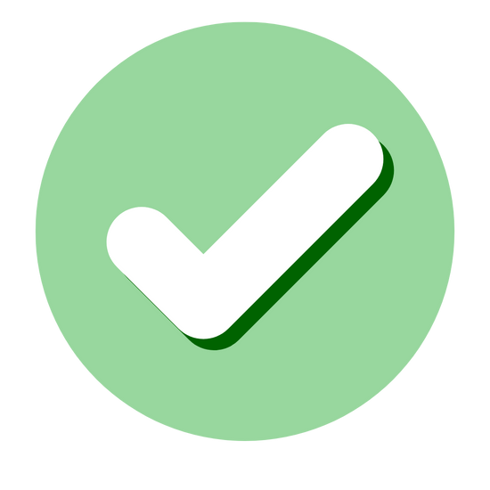 A green circular icon with a white checkmark on a white background.